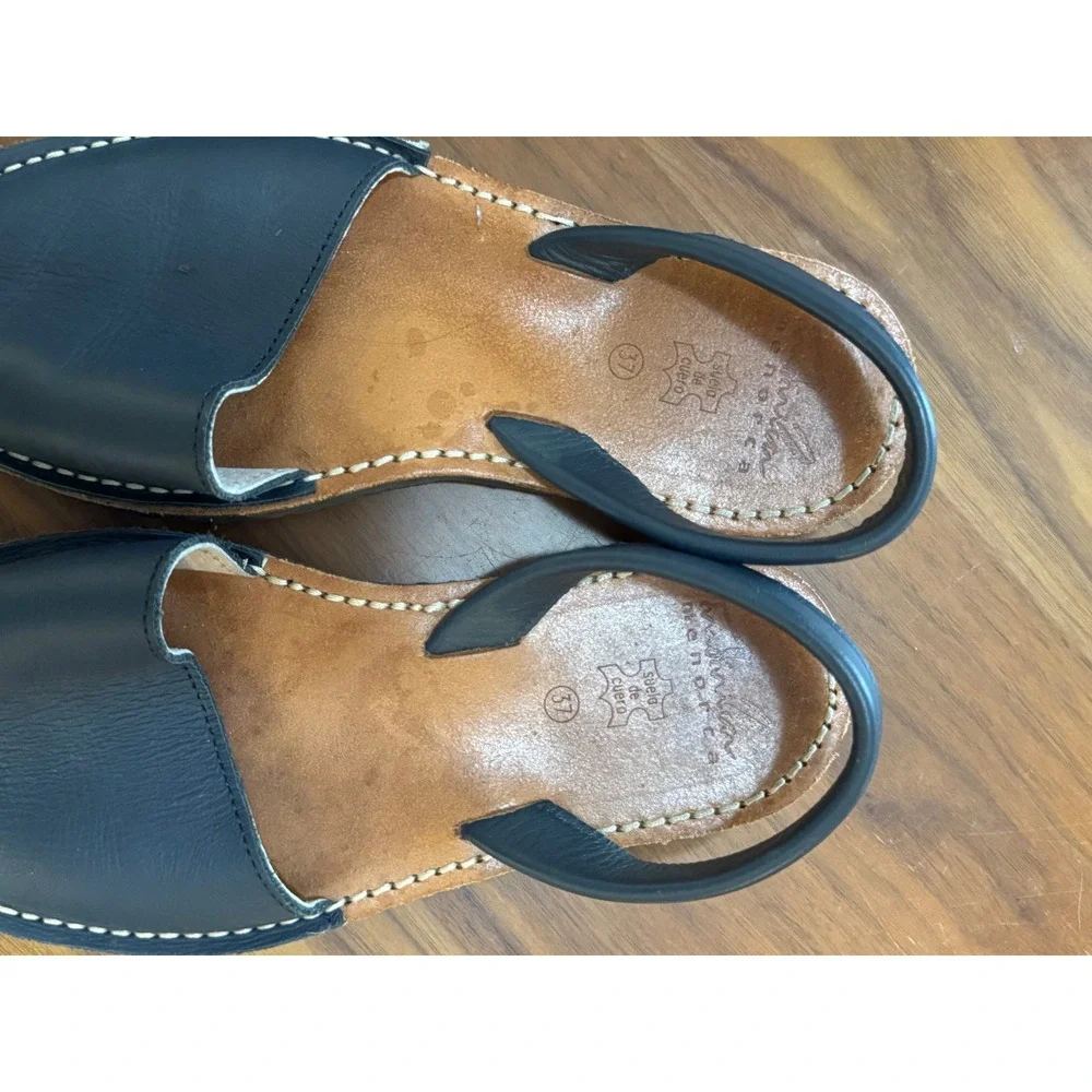 Avarca Menorca Navy Blue Leather Slingback Peep Toe Sandals Spain Size 37 US 6